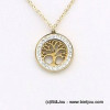 collier pendentif rond arbre de vie acier inoxydable strass 0319179 doré
