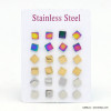 12 paires de puce d'oreilles carré acier inoxydable 6mm 0319521