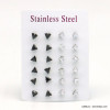12 paires de puce d'oreilles triangle zirconium noir & transparent acier inoxydable 5mm 0319540