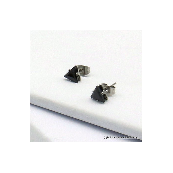 12 paires de puce d'oreilles triangle zirconium noir & transparent acier inoxydable 6mm 0319536 noir/blanc