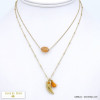 collier double-rang acier inoxydable corne abondance pierre naturelle pompon fil 0120017