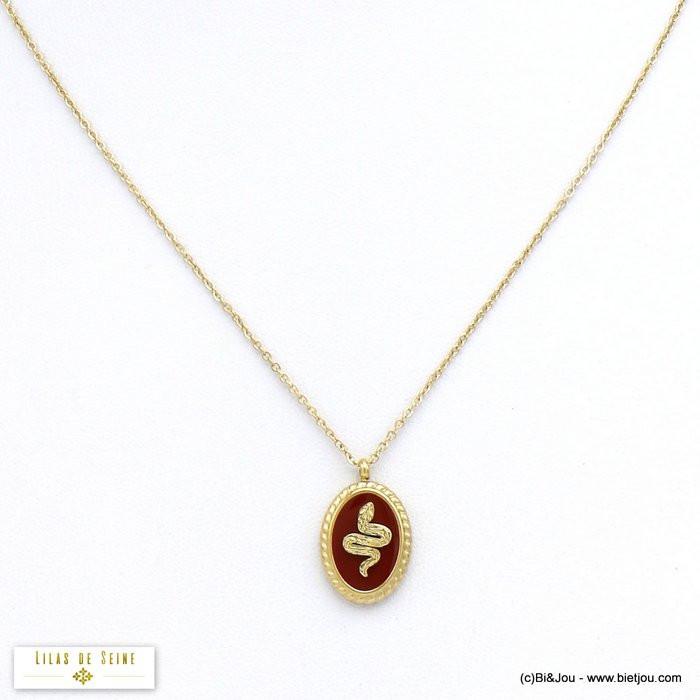 collier pendentif serpent émail acier inoxydable femme 0120528 rouge bordeaux