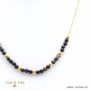 Collier chaîne fine billes 3mm pierre naturelle acier inoxydable femme 0121564 noir