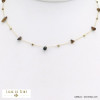 collier éclats billes pierre naturelle acier inoxydable femme 0121582 marron