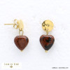 mini boucles d'oreille pendantes coeur pierre disque acier inoxydable martelé femme 0321519