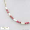 collier acier inoxydable surfeur rondelles pierre nacre chaine maillon ovale femme 0122028 fushia