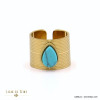 bague large acier inoxydable strié cabochon goutte pierre femme 0422042