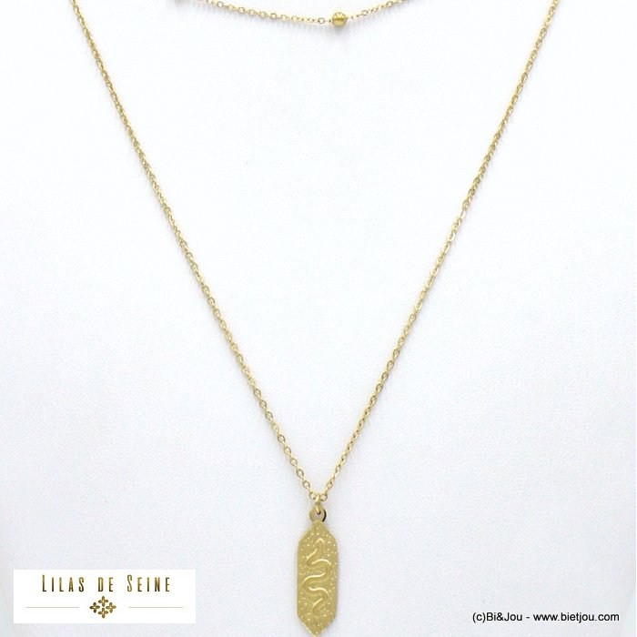 collier double-rang acier inoxydable serpent gravé femme 0122092 doré