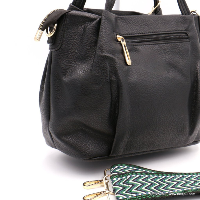 SAC À MAIN FLORA&CO SIMILI-CUIR SOUPLE GRAINÉ POMPON TASSEL LANIÈRE 0922530 noir