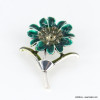 Broche épingle fleur métal émail strass coloré femme 0522505 bleu