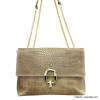 Sac à bandoulière chaîne cuir véritable façon croco rabat fermoir métallique tourniquet 0922550 taupe