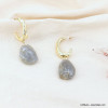 Boucles d'oreilles créoles martelées et perles en résine marbrée femme 0323107 gris clair
