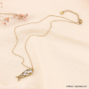 Collier court porte-bonheur pendentif poisson nacre et acier 0123109 doré