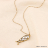 Collier court porte-bonheur pendentif poisson nacre et acier 0123109 doré