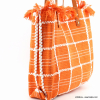 Cabas porté épaule coton tressé carreaux franges anses simili-cuir femme 0923038 rouge corail