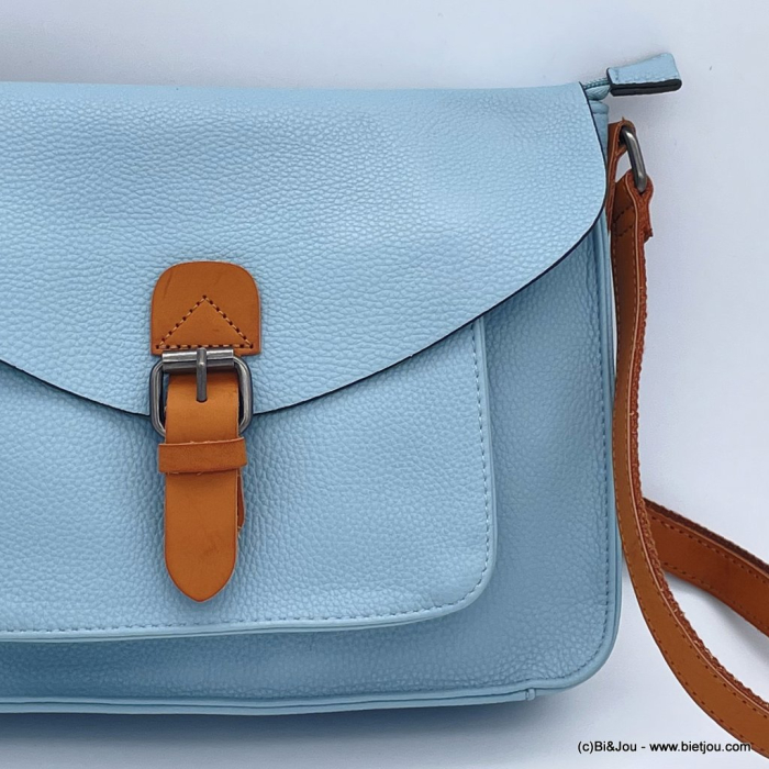 SAC À BANDOULIÈRE SANS POMPON FAÇON CARTABLE FLORA&CO SIMILI-CUIR SOUPLE FEMME 0922048 bleu ciel