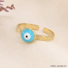 Bague oeil protecteur émail et acier inox ouverte 0423124 bleu
