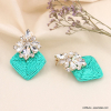 Boucles d'oreilles strass baroque et losange papier femme 0323093 bleu turquoise