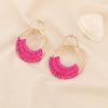 Boucles d'oreilles XXL paille tressage coloré anneau métal femme 0323208 fushia