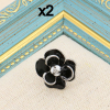 Mini broche pin's X2 forme fleur camélia métal émail 0623508 noir
