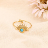Bague fine réglable acier inoxydable demi soleil cabochon pierre 0423524 bleu turquoise