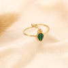 Bague fine réglable acier inoxydable rococo goutte pierre 0423528 vert foncé