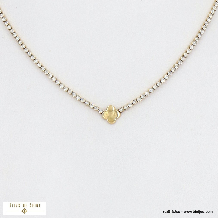 Collier soirée acier inoxydable trèfle strass 0122548 doré