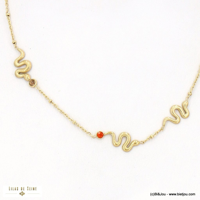 Collier acier inoxydable serpent strass colorés 0123021 rouge