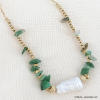 Collier acier perle eau douce éclats pierre naturelle 0123060 vert