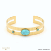 Bracelet jonc acier inoxydable strié cabochon ovale pierre 0223017 bleu turquoise