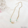 Collier acier inoxydable laurier pierre perle eau douce 0123066 vert