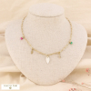 Collier acier inox breloque feuille nacre plume billes pierre 0123077 multi