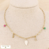 Collier acier inox breloque feuille nacre plume billes pierre 0123077 multi
