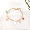 Bracelet acier inox breloque feuille nacre plume billes pierre 0223073 multi