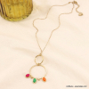 Collier acier inoxydable 2-anneaux 3-cabochons pierre nacre 0123107 multi