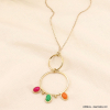 Collier acier inoxydable 2-anneaux 3-cabochons pierre nacre 0123107 multi