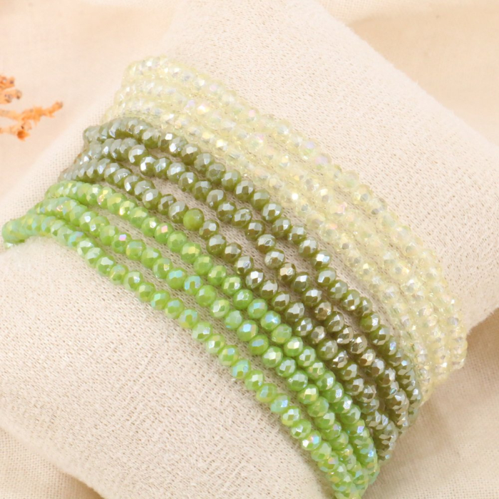 Bracelets élastiques perles cristal +boudin pour femme 0224084 vert kaki