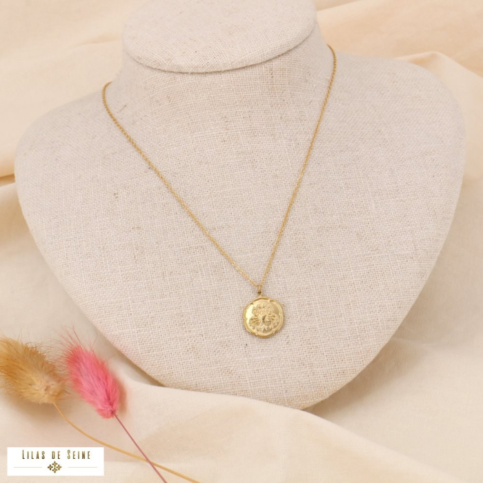 Collier signe astrologique CANCER zodiacal constellation acier inoxydable 0123171 doré