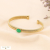 Bracelet jonc texturé acier et cabochon pierre véritable 0223128 vert