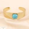 Jonc texturé acier inoxydable et cabochon pierre naturelle 0223131 bleu turquoise