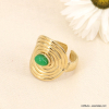 Bague médaille gravée acier inoxydable et pierre véritable pour femme 0423141 vert