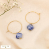 BOUCLES D'OREILLE CRÉOLE TRÈFLE PIERRE ACIER INOXYDABLE FEMME 0321045 bleu foncé