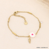Bracelet acier inoxydable plume strass marguerite nacre 0223072 fushia
