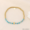 Bracelet élastique coeur acier inoxydable billes pierre naturelle 0223085 bleu turquoise