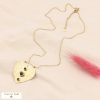 Sautoir acier inoxydable pendentif coeur cabochon pierre 0123571 noir