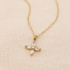 Collier minimaliste acier pendentif fleur 4 pétales strass 0124519 doré