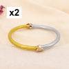 Jonc bouddhiste bicolore scintillant et fleur de lotus gravée pour femme 0223571 doré/argenté