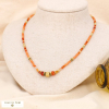 Collier ethnique-chic acier inox billes facettées pierre 0123583 orange foncé