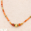 Collier ethnique-chic acier inox billes facettées pierre 0123583 orange foncé