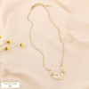 Collier chaîne fine acier inoxydable pendentif demi-lune ajourée 0124050 doré
